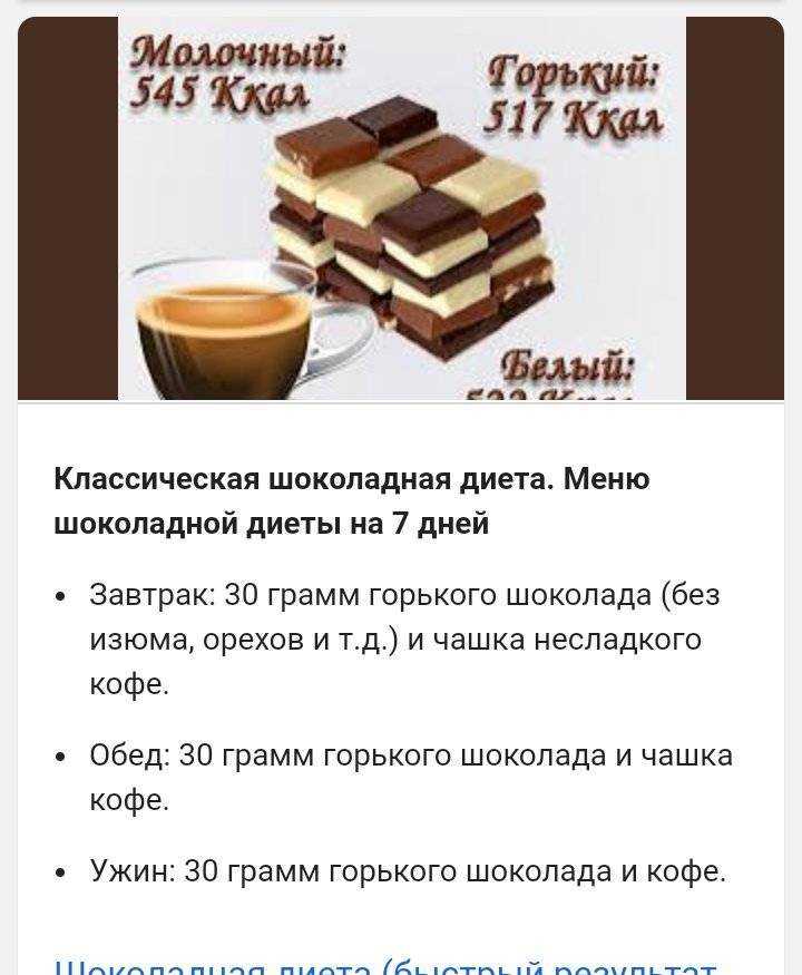 Шоколадная диета для похудения: меню - похудейкина